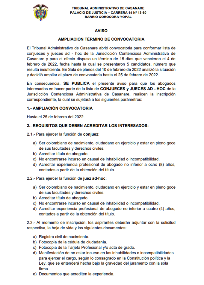 ampliacion convocatoria juez ad hoc