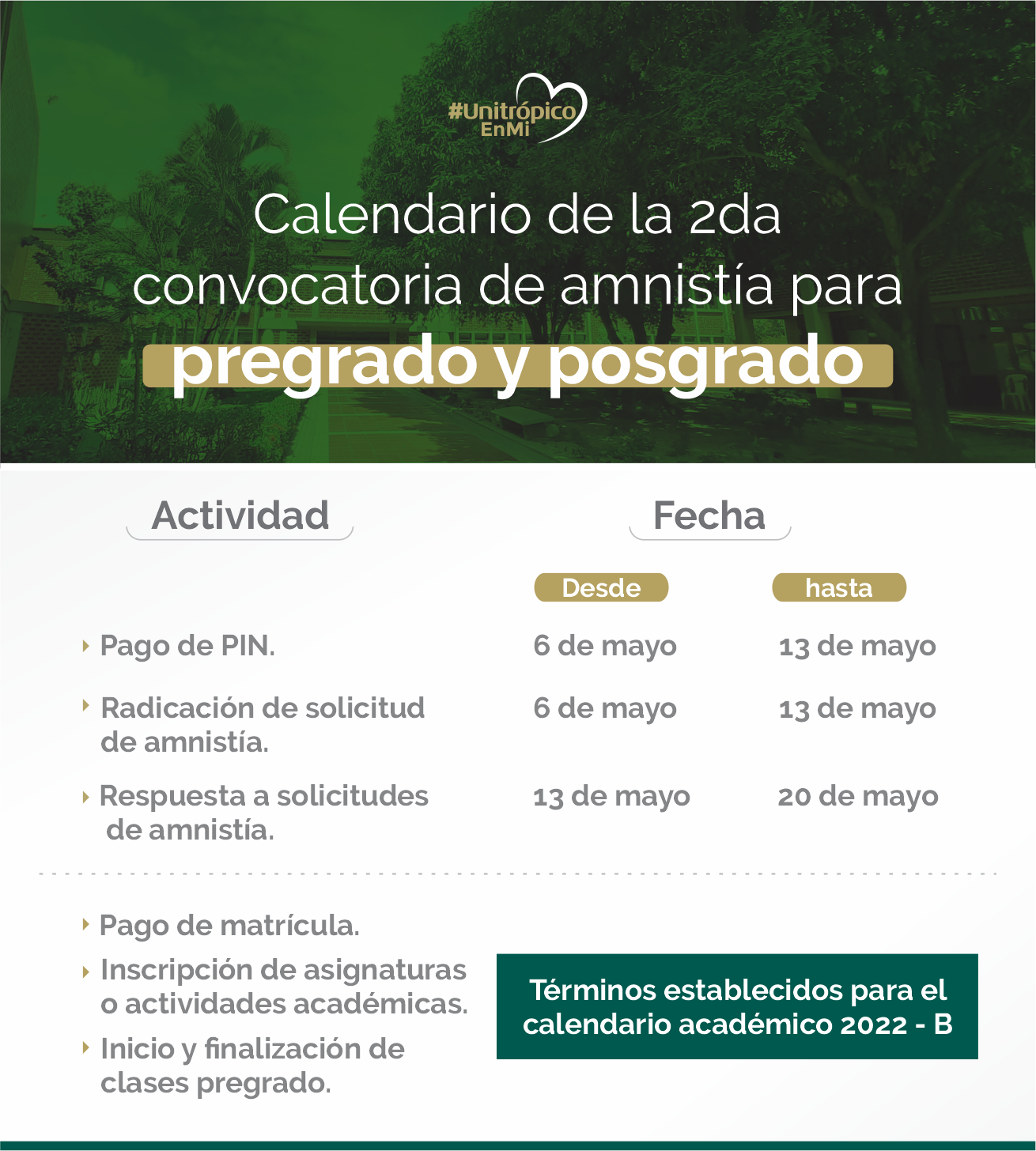 Calendario de la 2da convocatoria