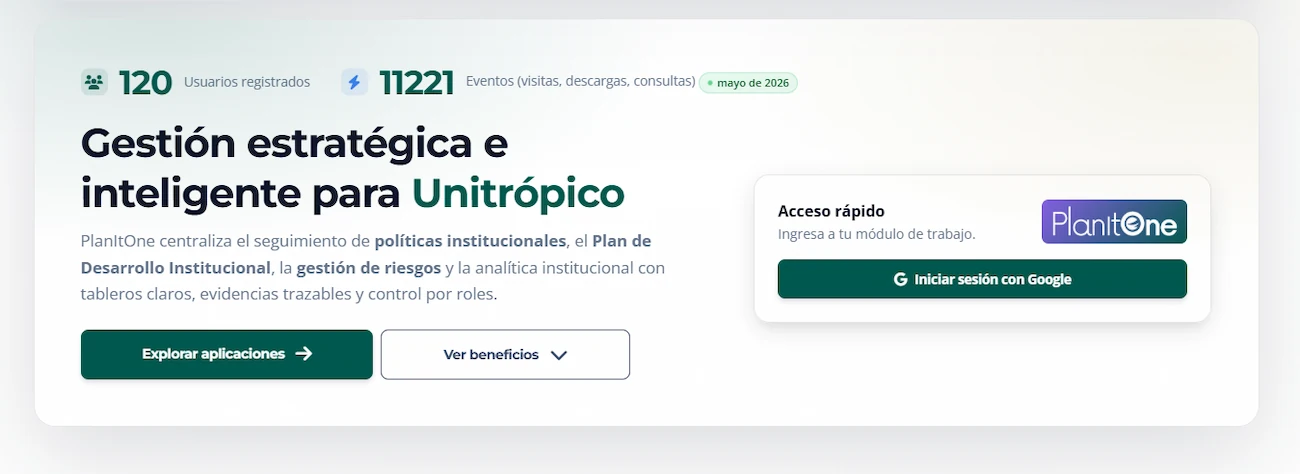 PlanitOne Unitrópico Planeación Estratégica
