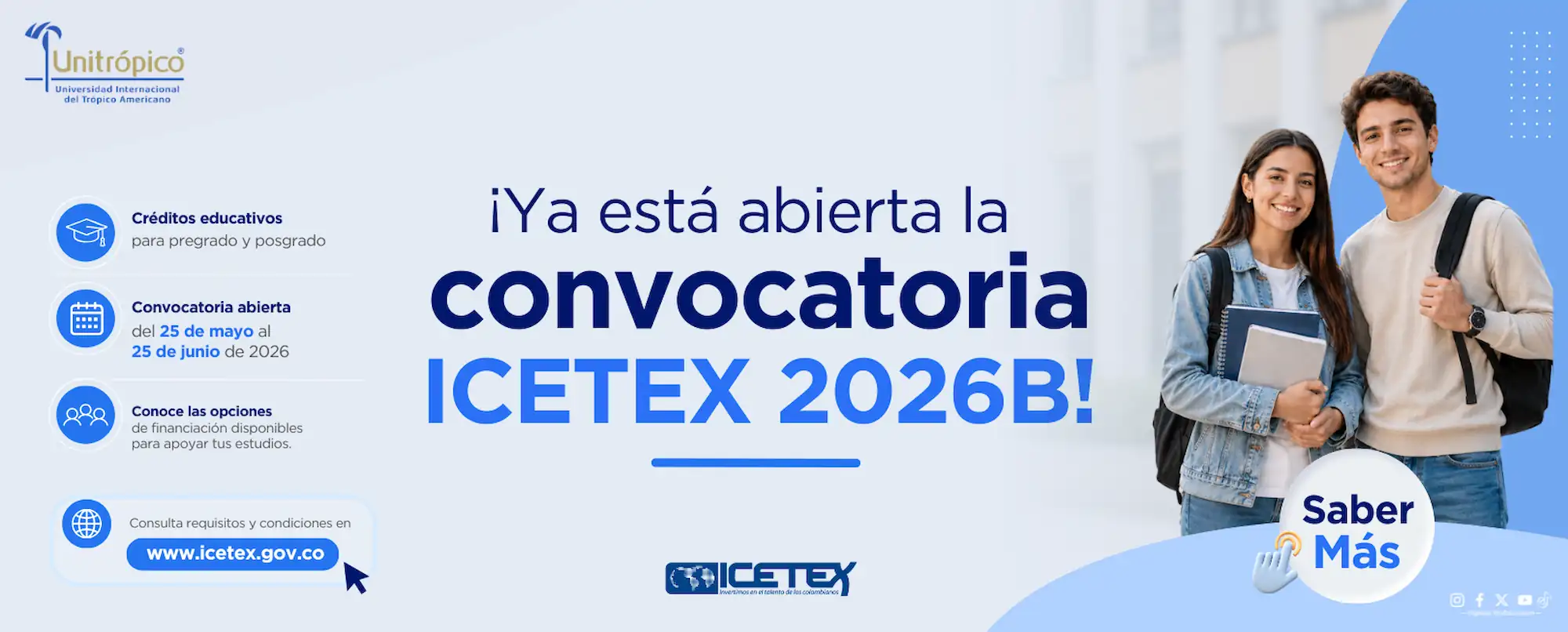 Convocatoria abierta en Unitrópico para ICETEX 2026B